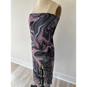 CAUTION TO THE WIND | Women's Wavy Marble Strapless Bodycon Dress NEW L Boho